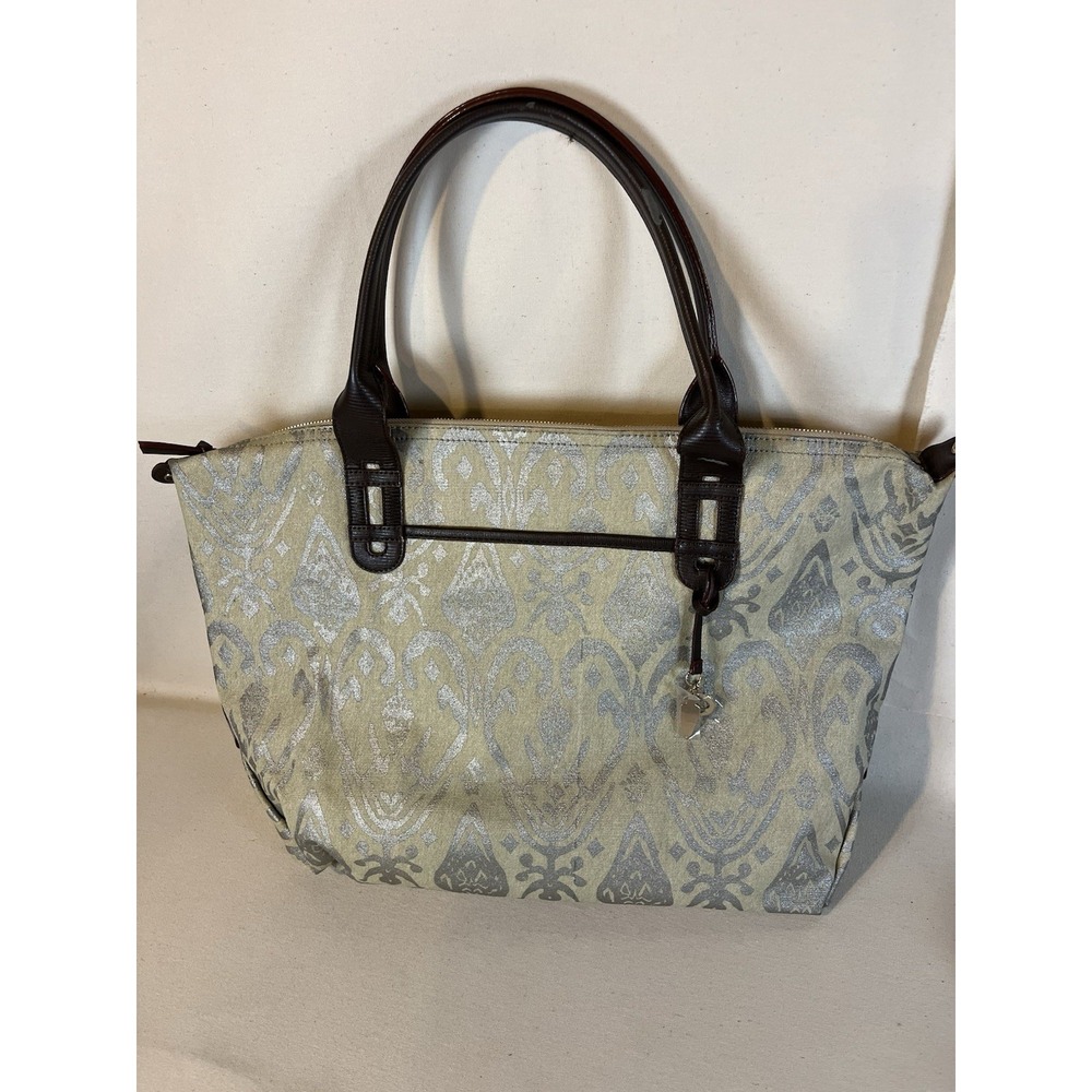Stella‎ And Dot Large Beige & Metallic Tote With Vibrant Red Lining